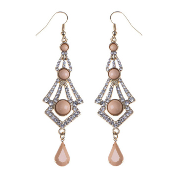 Long CZ diamond drop earring with vanilla resin decorated