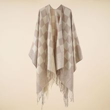 Fringe Women's Cold Weather New Design Pullover Warm Winter Knitted Cape Shawl - Black