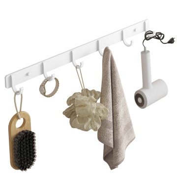 White Metal Wall Hanging Kitchen Bath Hook Rail for Clothes Hangers