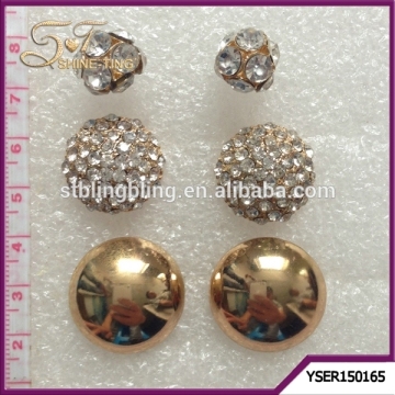 Gold plating earring set, alloy ball stud earring and fireball stud earring