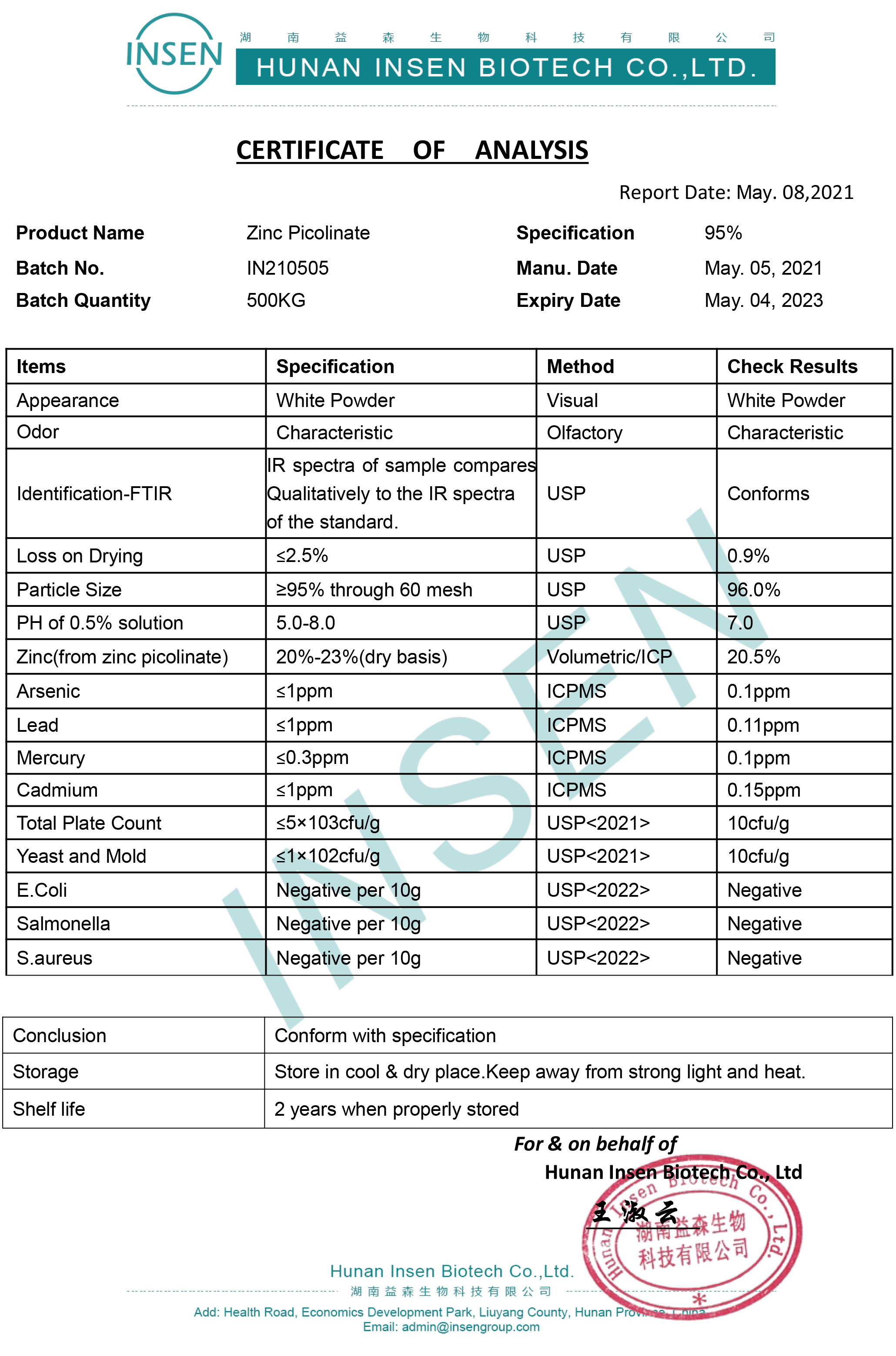 Reliable Factory Supply Top Quality Zinc Picolinate