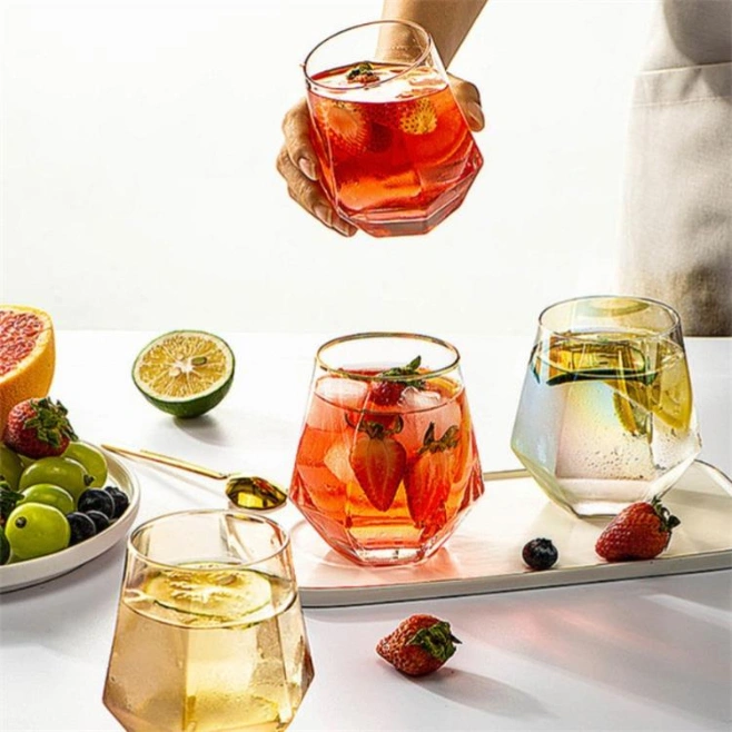 Simple Transparent Ins Glass Cup, Household Hexagonal Gold Rim Glass Cup