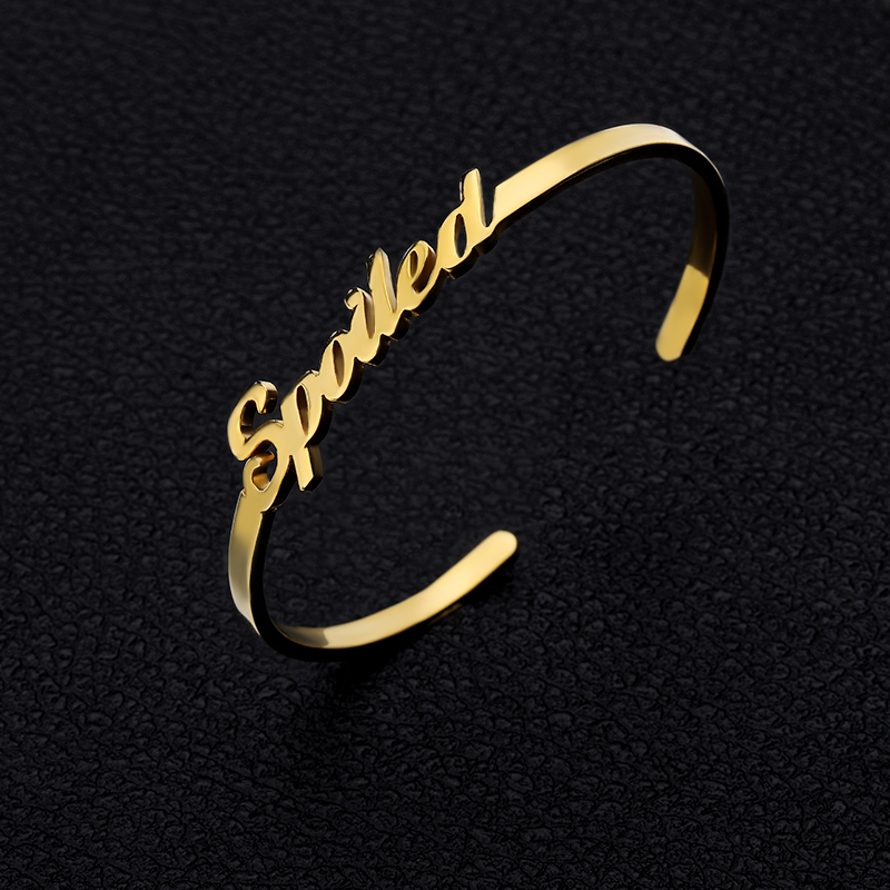 Shangjie OEM Classy Custom Bangle Bracelet Name Bracelet Personalised Stainless Steel Cuff Bracelet