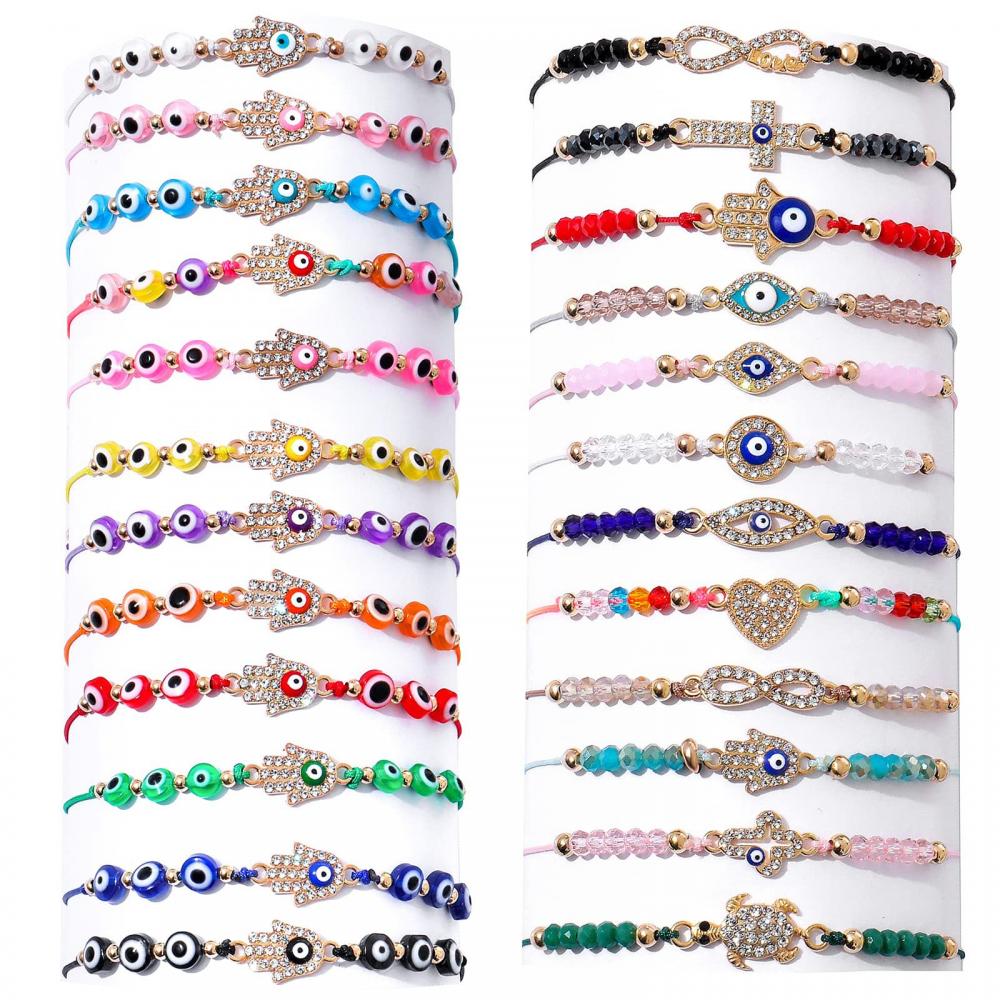 12 PCS Bracelets pour les yeux diaboliques Mexican Hamsa Set Protection Mal De Ojo Gold Evil Eye Ayets Bijoux Gift For Women Girls Boys