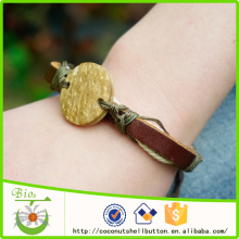 Tropical style coconut shell adjustable wire bangle bracelet wholesale