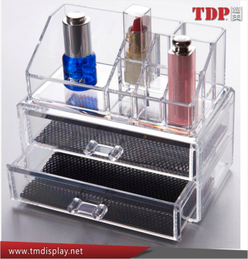 2 drawers acrylic lucite clear cube makeup organizer with storage cases