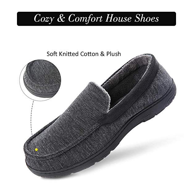 Men's Moccasin Slipper Warm Comfort Ultra-Light with Memory Foam Indoor Outdoor Rubber Sole