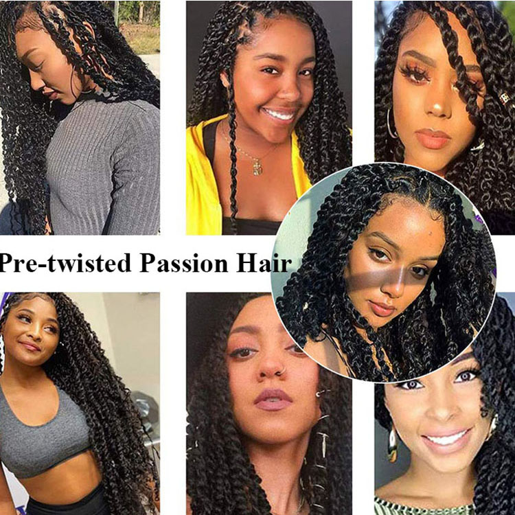 Pre-twisted Passion Twist Crochet Braiding Hair Extension Ombre Color Synthetic Fiber Pre-looped Passion Twist Braids