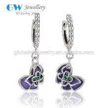 Lovely Purple Enamel Bowknot Sterling Silver Earring Crystal Silver Earring