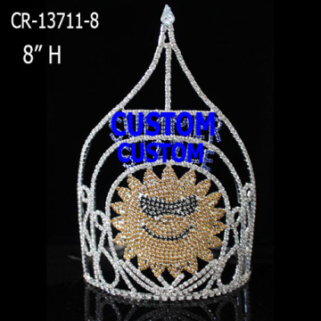 Venta al por mayor Custom Diamond Rhinestone Sunflower Pageant Crown