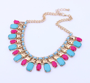 Wholesale hot selling women Crystal Necklaces fashion jewelry resin gold plating zinc alloy chain choker necklaces