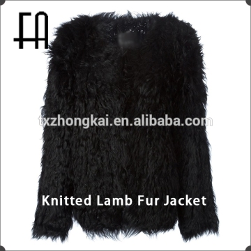 Factory price wholesale lamb knitted fur jacket /knitted lamb fur jacket