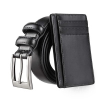 Men's Business Luxury Leather Gift Set: Buckle Belt with Bonus Card Holder