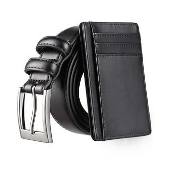Men's Business Luxury Leather Gift Set: Buckle Belt with Bonus Card Holder