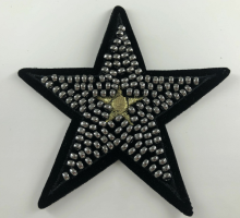Gold Metallic thread Star Beaded Iron On Patch