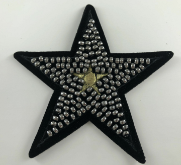 Gold Metallic thread Star Beaded Iron On Patch