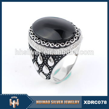 cheap wholesale natural black stone 925 silver saudi jewelry ring for men