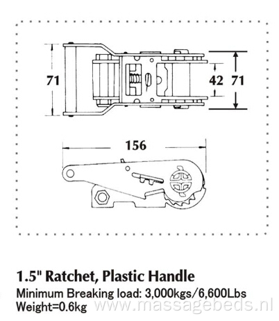 1.5 Inch Plastic Handle Ratchet Buckle with 3000KG Capacity