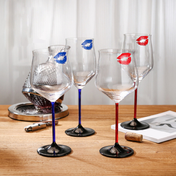 Red Collar Thickened Tulip Tall Glass Lip Print Wine Glass