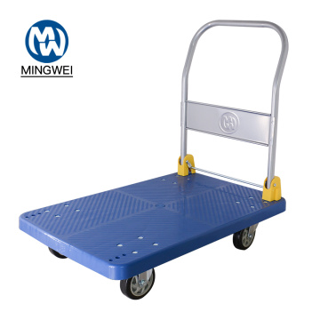 Blue folding platform trolley market cart