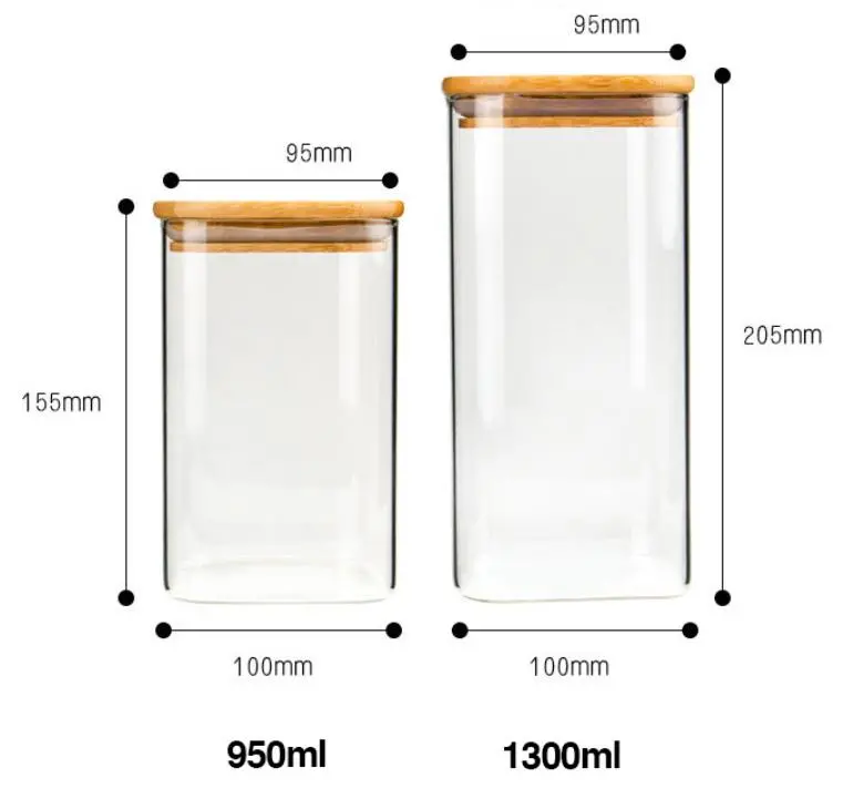 Borosilicate Square Kitchen Glass Food Storage Spice Container Jar for Cookies Sugar Pasta Candy