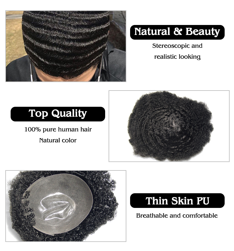 Afro curl unit piece replacement system black mens toupee, real virgin remy human hair toupee new style