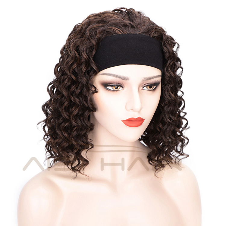 Aisi Hair Short Heat Resistant Synthetic Curly Wigs Half Ladies 3/4 Wig With Headband Brown Wigs Long Straight for Women