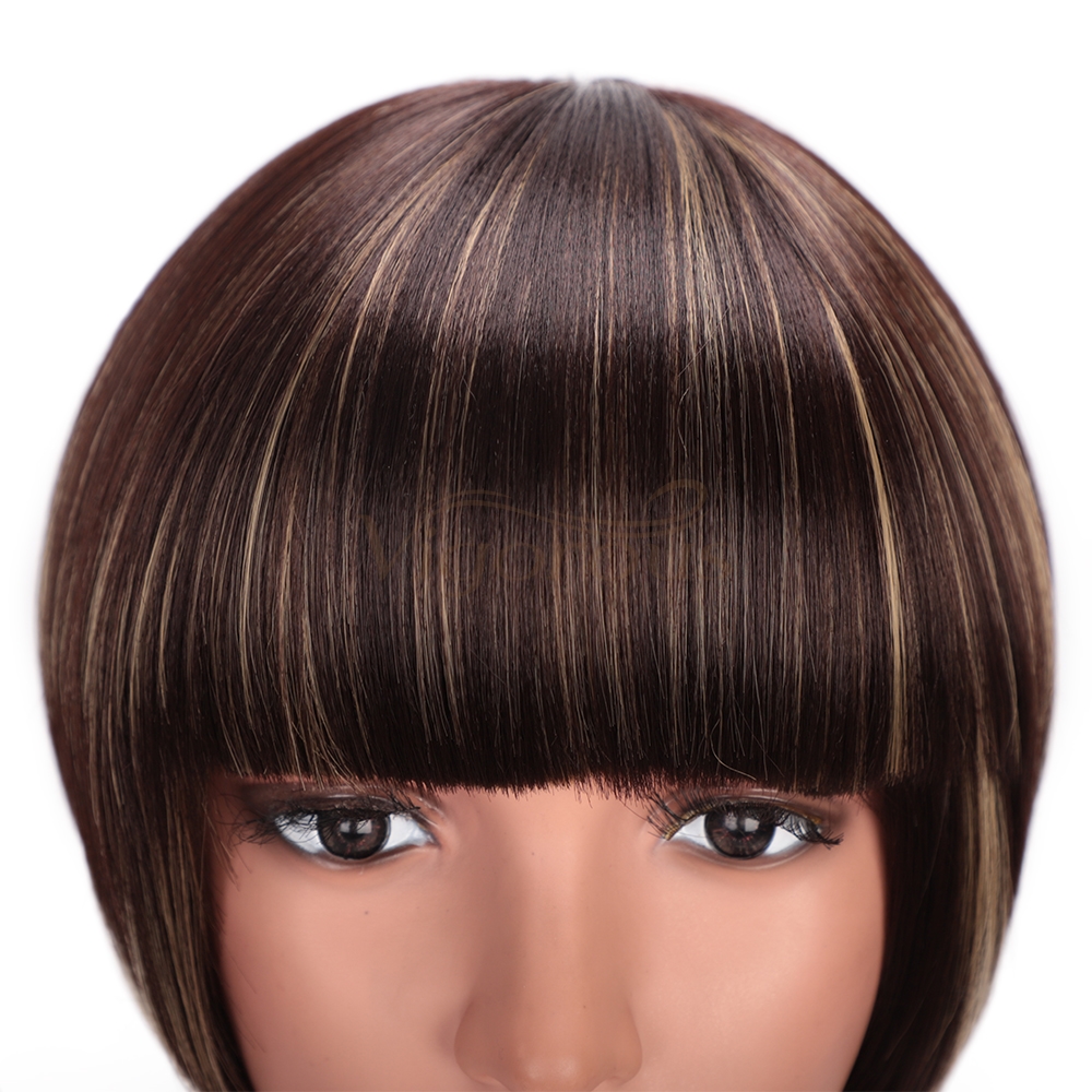 Vigorous Hair Short Straight Hair Bob Wig with Flat Bangs Heat Resistant Synthetic Daily Party Cosplay Wigs for Women