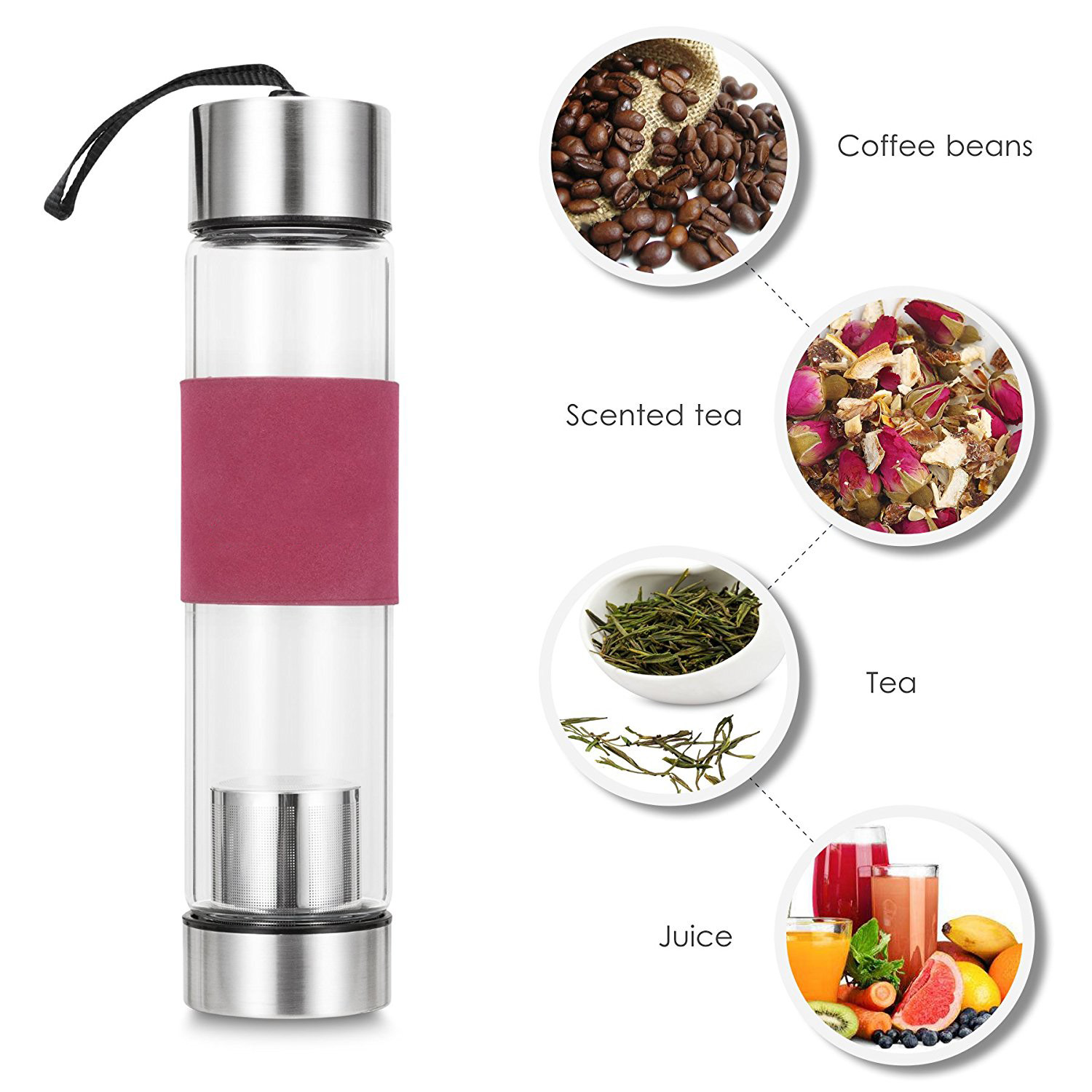 color borosilicate glass water bottle with tea infuser glass stainless water bottles with band