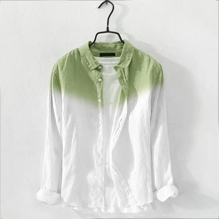 Men's Shirt Fashion Cotton Hanging Dyed Gradient Button Chic Shirts