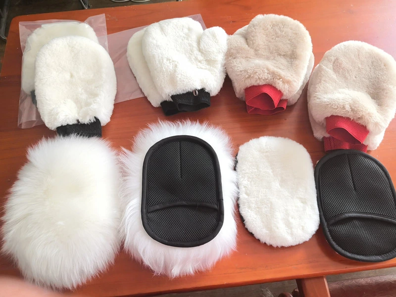 100% Real Sheepskin Long Hair Car Wash Mitt Single Side Fur