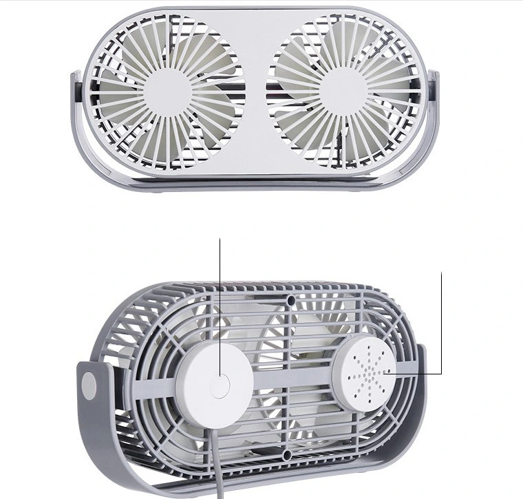 Dual Head Fan Rechargeable LED Light Office Desktop USB Mini Fan