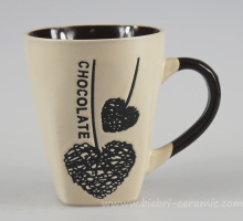 14oz Square Shape Color Glazed Design Artwork Handpainted Ceramic Stoneware Coffee Tea Mugs Cups
