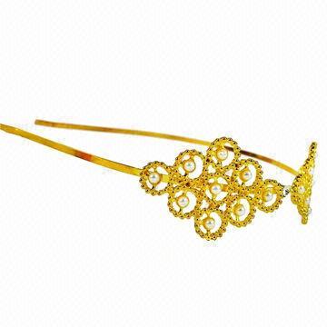 2014 Wholesale Design Daily Use Gold Plated Hair Bands for Ladies, Made of Zinc Alloy Metal