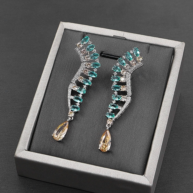 Twilight Tear Spiral Dangle Bridal CZ Earrings