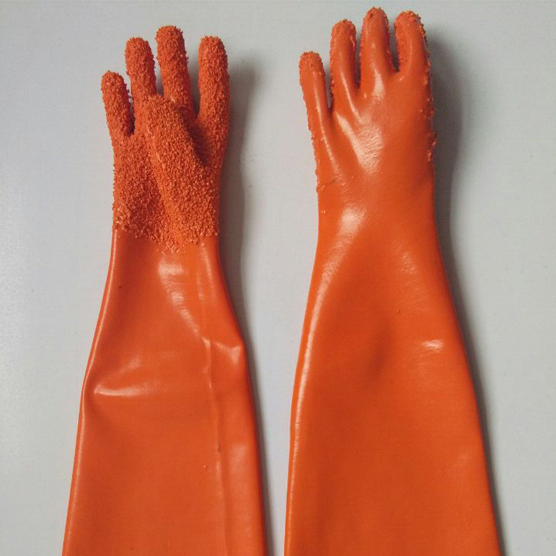 Orange PVC gloves with Chips cotton lining 60cm