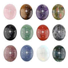 Natural Worry Stone 38X48MM Oval Palm Stone & Silver Compas Pebble Energy Worry Pocket Gemstone Oval Worry Stone