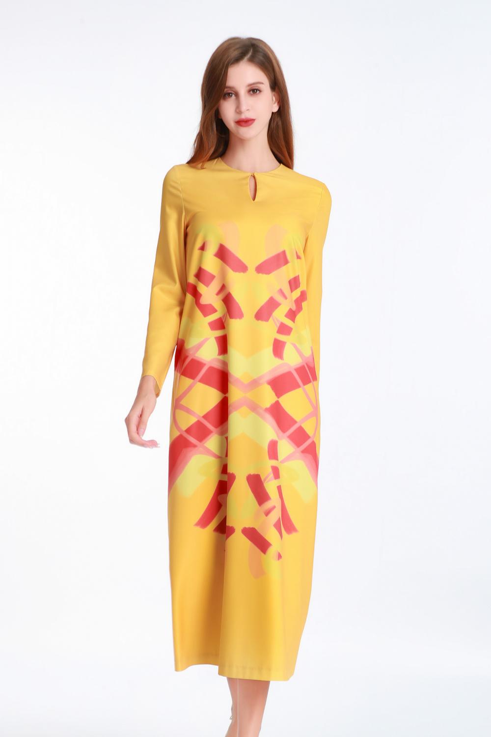 Digitale gedrukte jurk met lange mouwen