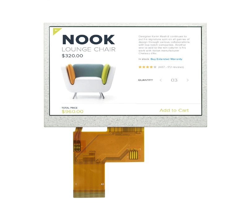 4.3" 40-Pin TFT Display - 480X272 with Touchscreen