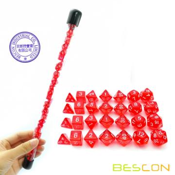 Bescon 28pcs Translucent Red Mini Polyedrische Würfel Set in Tube, Ruby Dice Dungeons und Dragons 4X7pcs, Mini Ruby Gem Dice Set