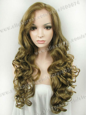 Long Wavy gold blonde wigs Synthetic Lace Front Wig