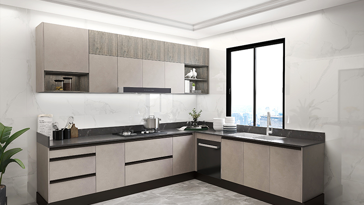 Modern minimalist gray kitchen solid wood kitchen cabinet 