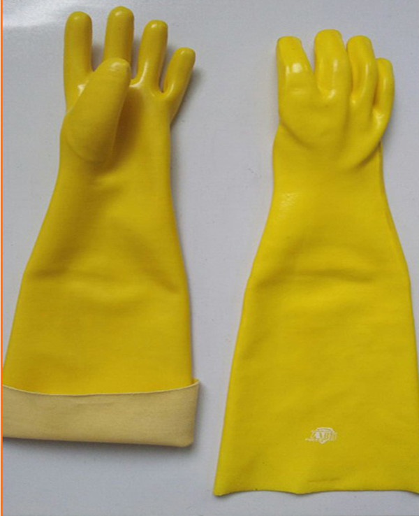 Yellow PVC gloves sandy finish cotton linning 60cm