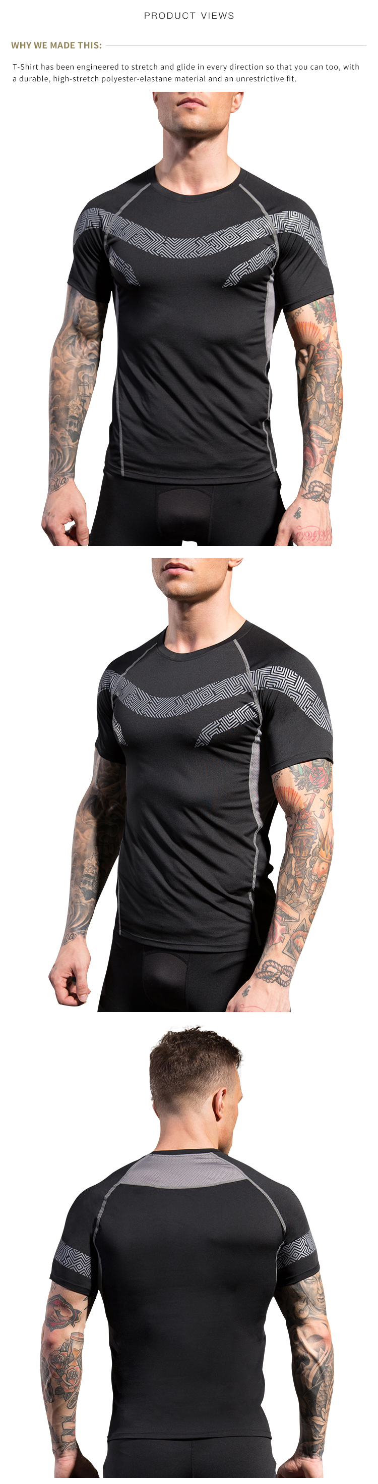 Men's Print Fitness T-shirt Training Running Sportswear Breathable High Elasticity Quick-drying T-shirt Top