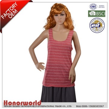 WRAP approved factory TCR stripe printed fancy yarn muscle tank / women knit track singlet / women knit running singlet
