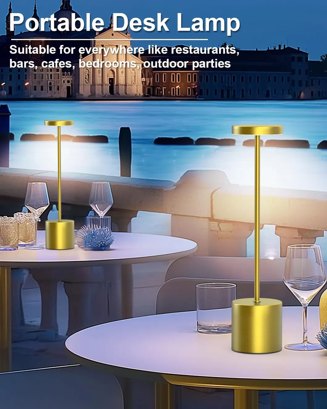 Rechargeable Battery-Powered LED Table Lamp - 3 Color Dimmable Light