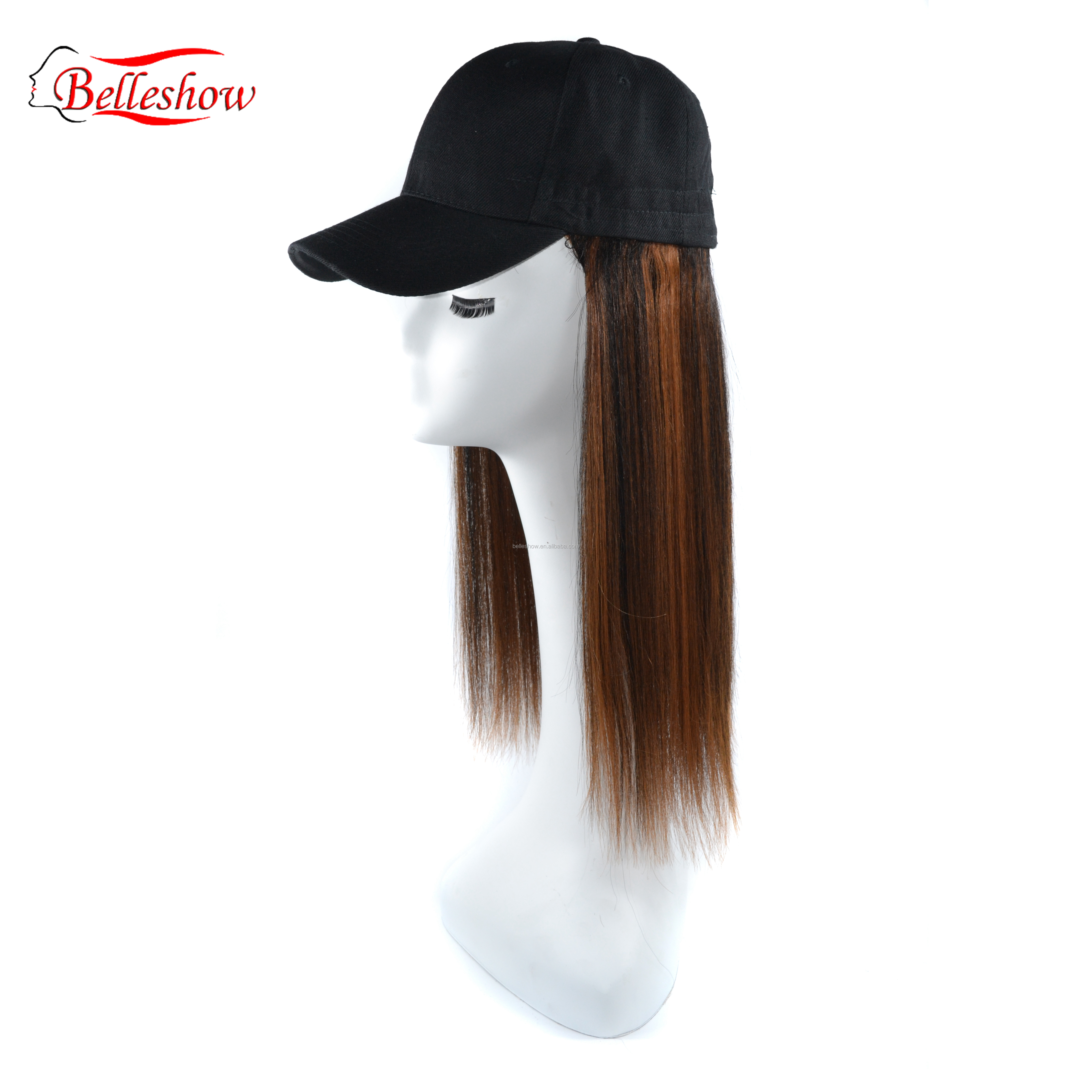 Hot sell wholesale cheap black long straight hair Multi-color optional cap wig Baseball cap wig straight long braid