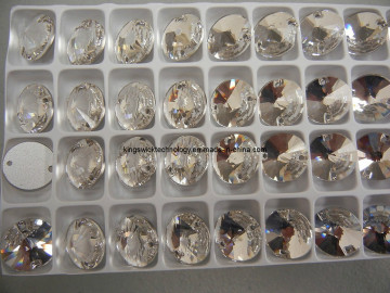 2 Hole Rivoli Flatback Stones, 14mm Crystal Foiled