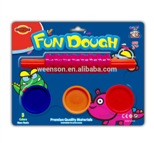 Colourful color modeling clay plasticine clay playdough 3x1 oz fun dough + roller set