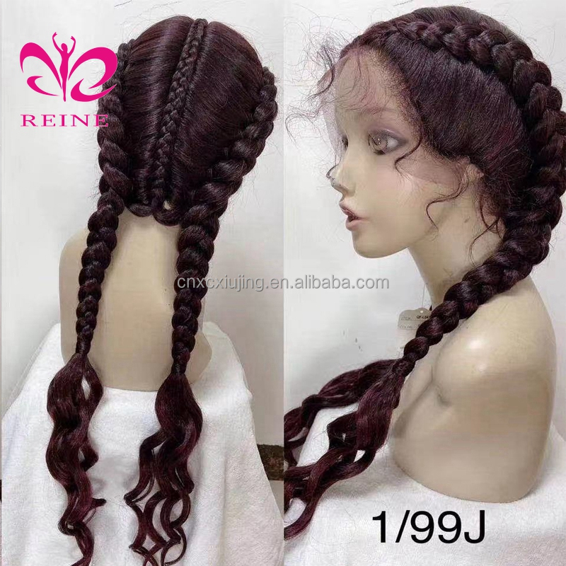 Reine Free Shipping Long Box Braided Lace Wigs Synthetic Hair Lace Front Wigs Heat Resistant Braided Wigs For Black Women